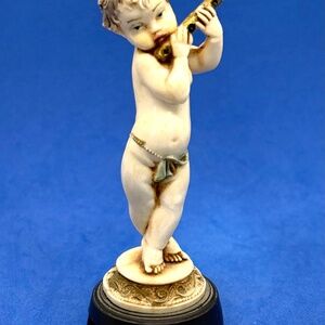 Fontanini Cherub Playing a Flute Figurine Depose Italy Spider Mark 4"